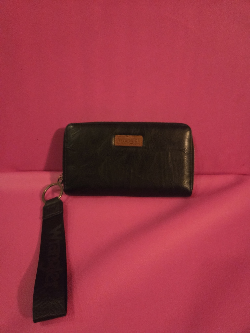 Wrangler Black Wristlet Clutch with Tan Logo Patch NWOT